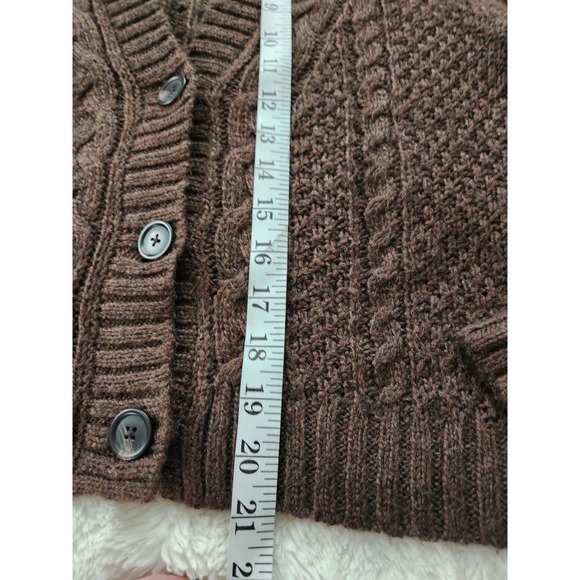 Y2K American Eagle Women's XS Brown V-Neck‎ Cable-Knit Button Front Cardigan - Picture 4 of 7